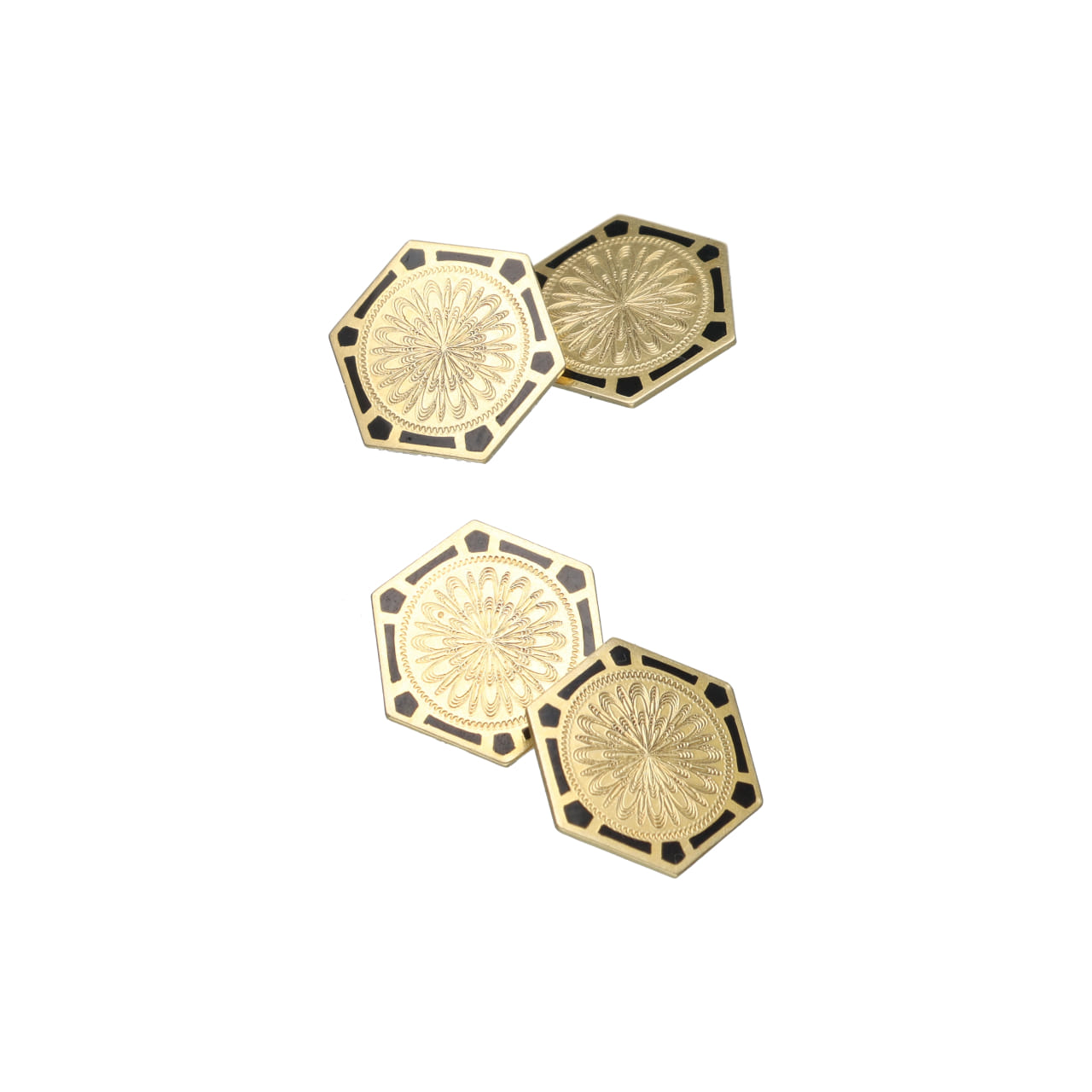 Art Déco Cufflinks with Black Enamel and Engravings