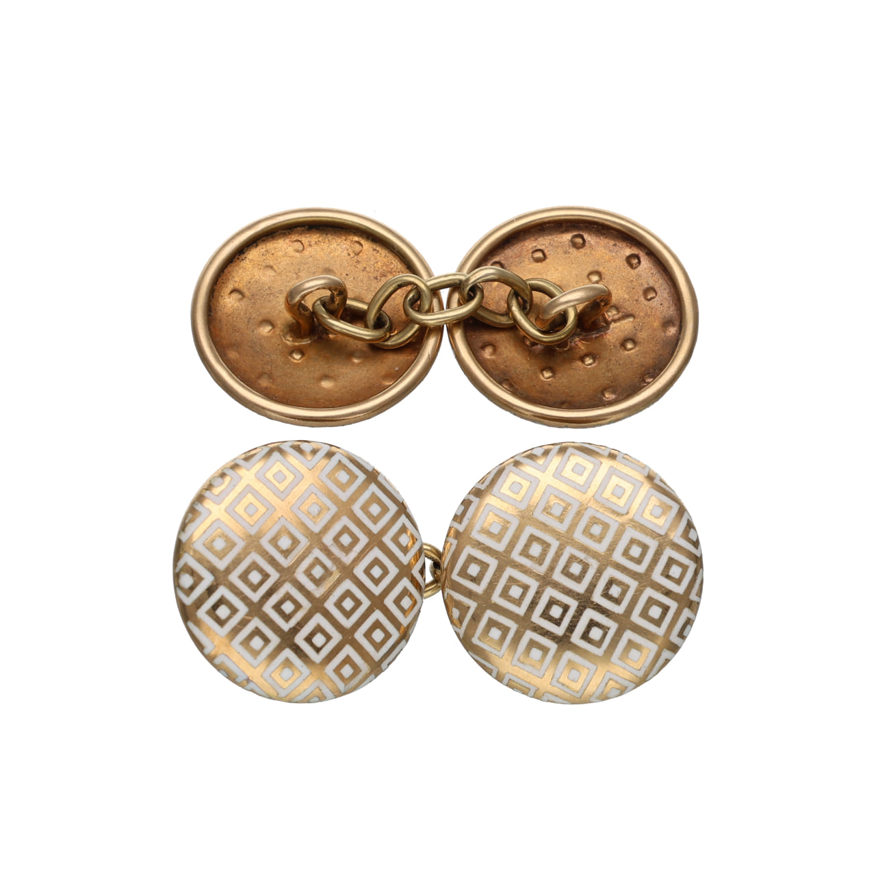 Vintage 1960s–1970s Cufflinks in Gold and White Enamel - Image 3