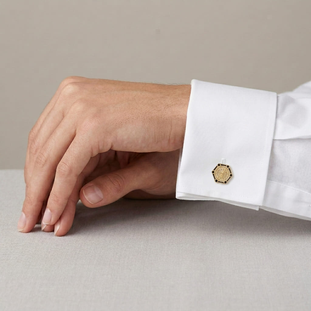 Art Déco Cufflinks with Black Enamel and Engravings - Image 4
