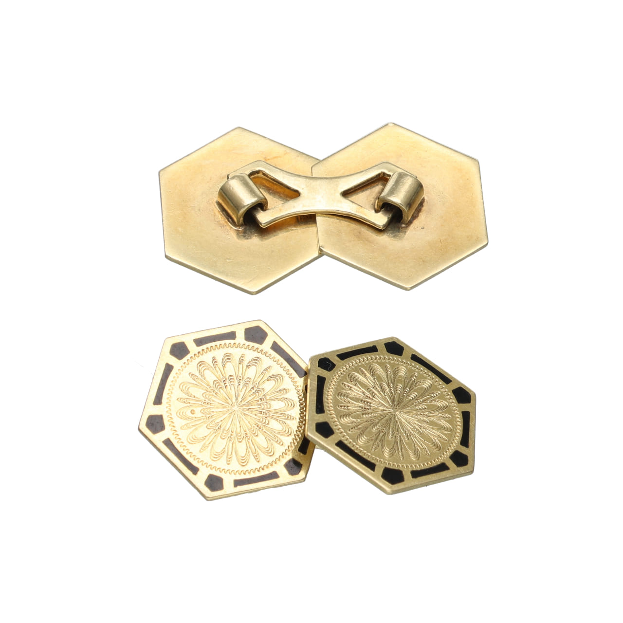 Art Déco Cufflinks with Black Enamel and Engravings - Image 3