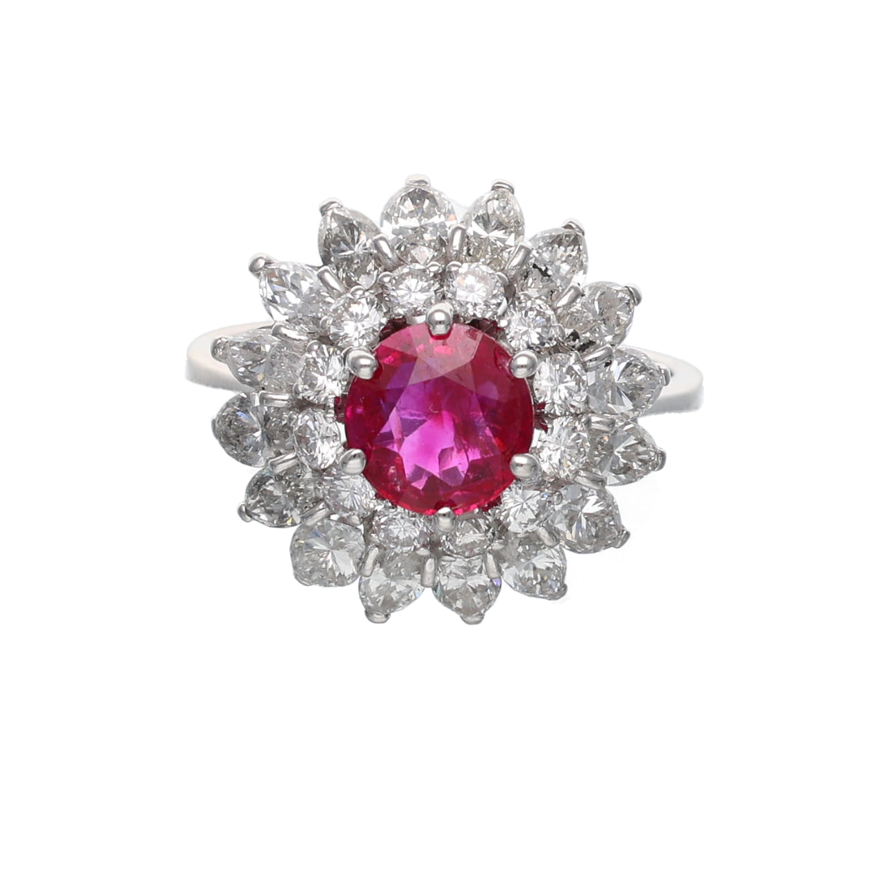 Double Daisy Ring with Burmese Ruby and Diamonds - Image 2