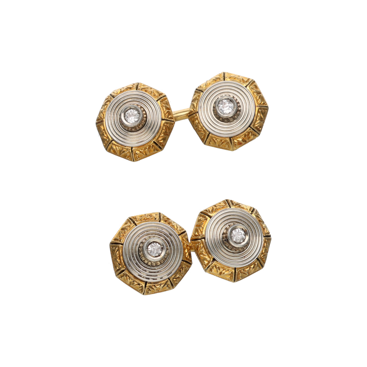 Art Déco Cufflinks in 18 kt Gold with Diamonds - Image 2