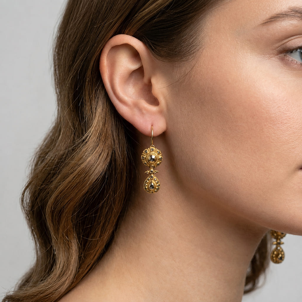 19th-Century Gold and Rose-Cut Diamond Earrings - Image 4