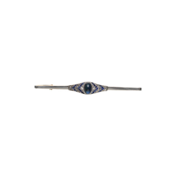 Art Déco Brooch with Sapphires and Rose-Cut Diamonds