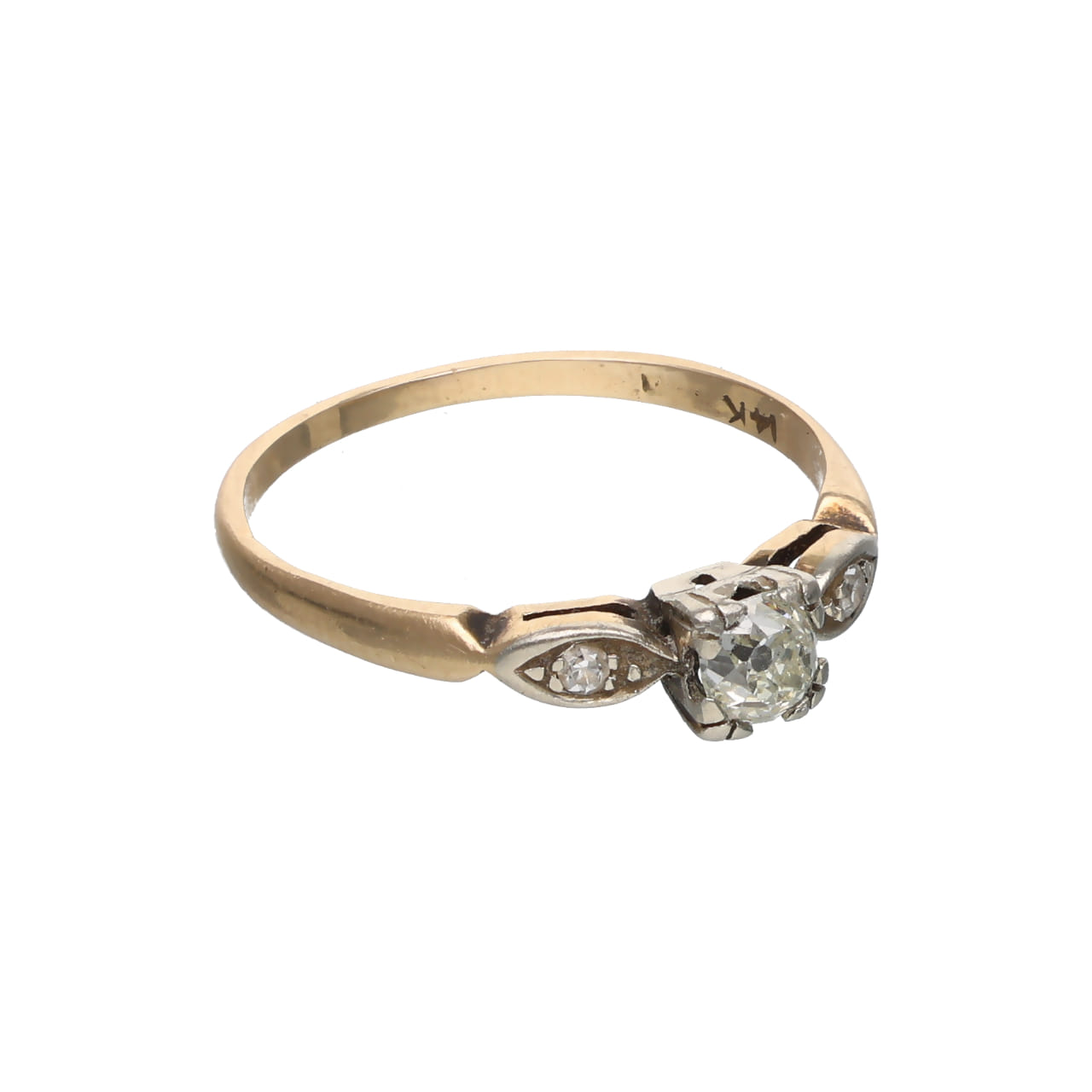 1950s Gold Ring with Antique-Cut Diamonds - Image 2
