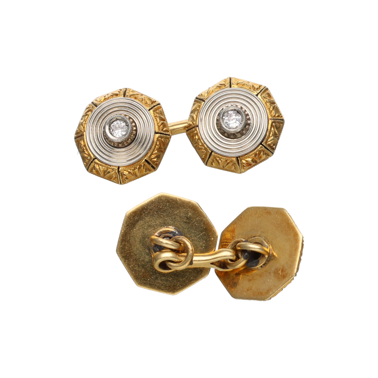 Art Déco Cufflinks in 18 kt Gold with Diamonds - Image 3