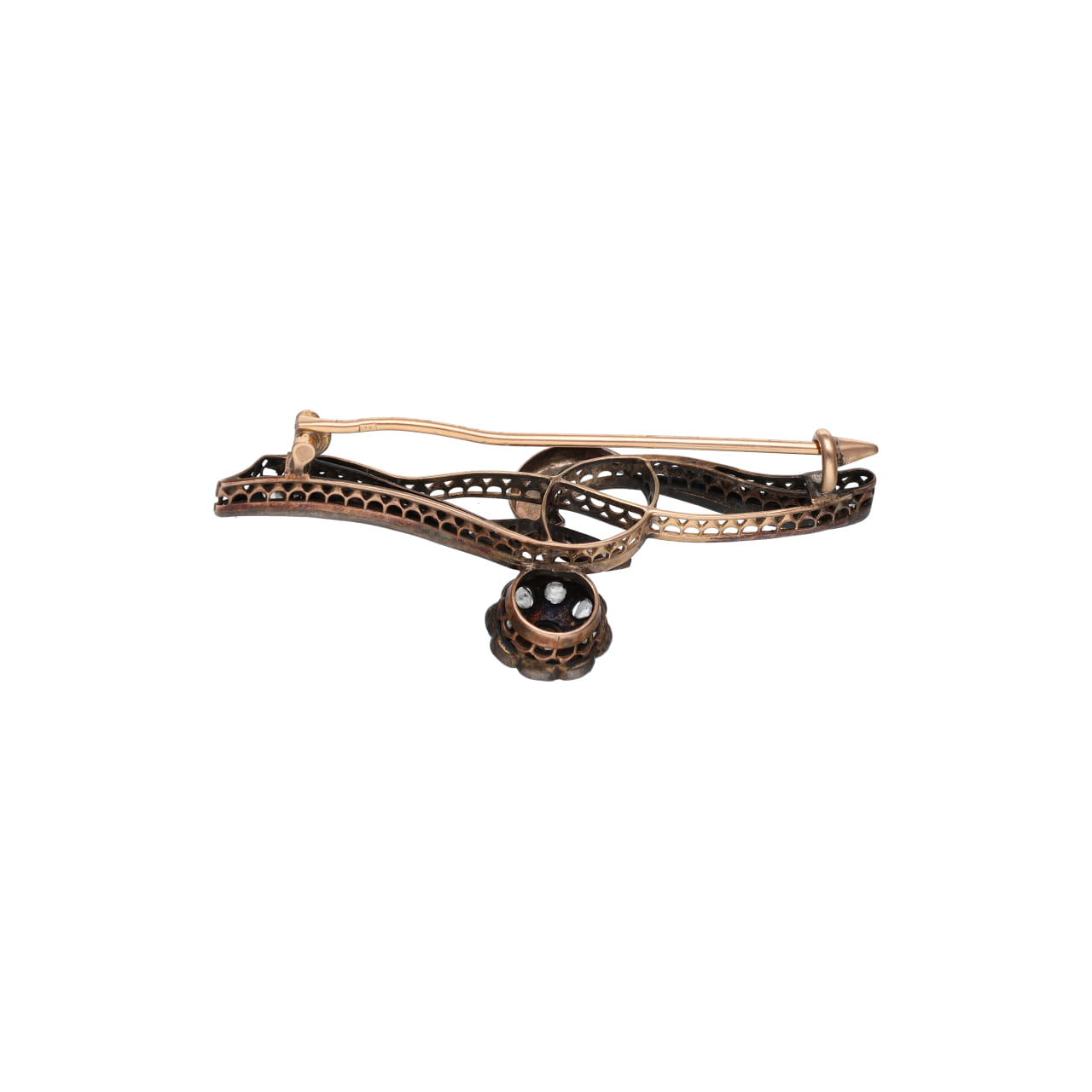 Antique Gold and Silver Brooch with Floral Motif Diamonds - Image 3