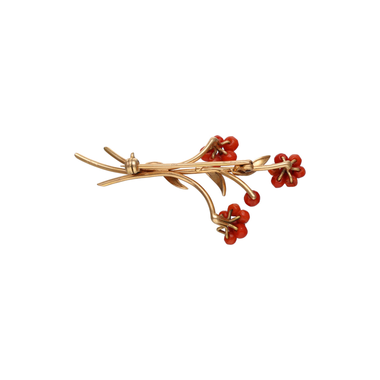 Flower Bouquet Brooch in Yellow Gold with Coral - Image 2