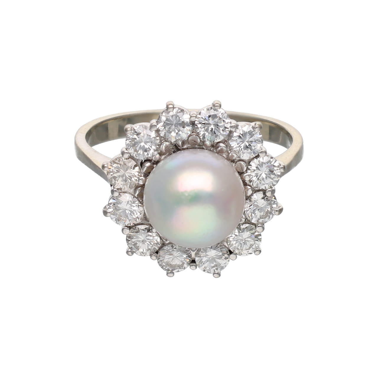 1980s Ring with Pearl and Diamonds - Image 2