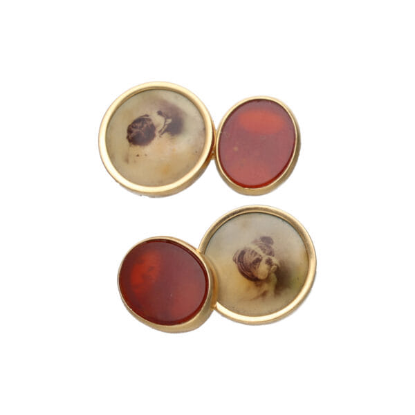 Victorian 18 kt Gold Cufflinks with Painted Miniatures