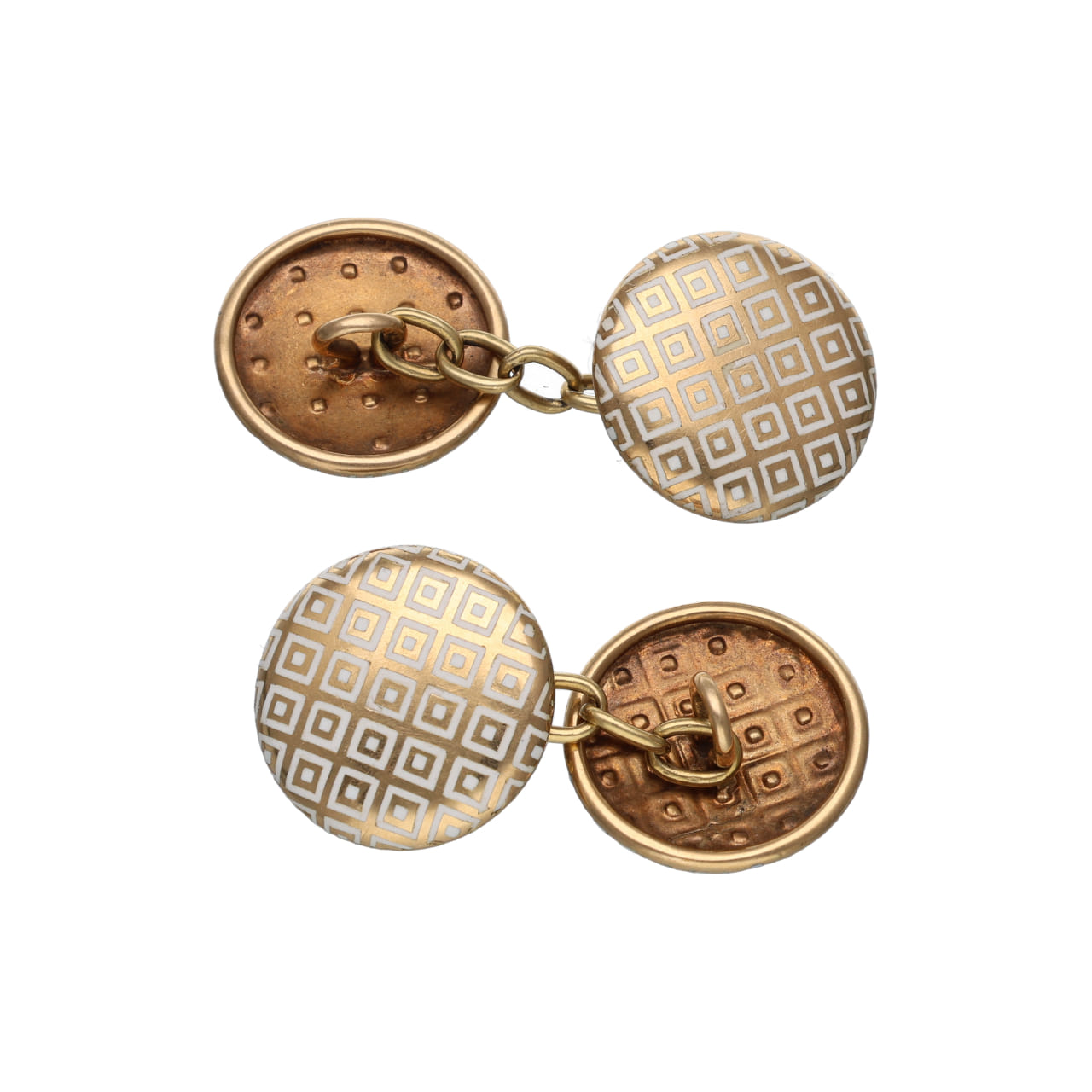 Vintage 1960s–1970s Cufflinks in Gold and White Enamel - Image 2