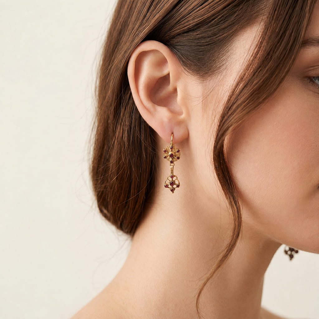 19th-Century Sicilian Earrings with Garnets and Rubies - Image 4