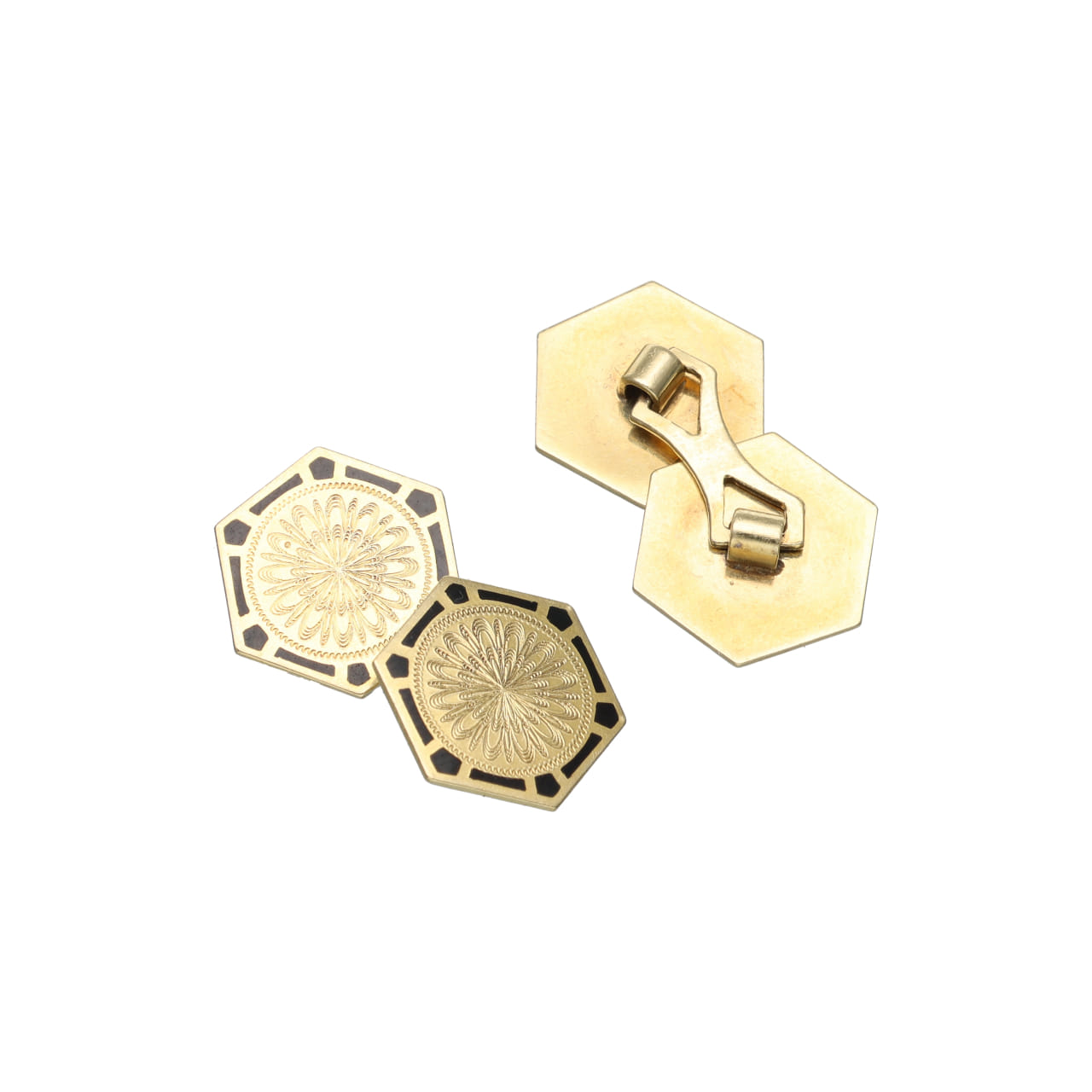 Art Déco Cufflinks with Black Enamel and Engravings - Image 2