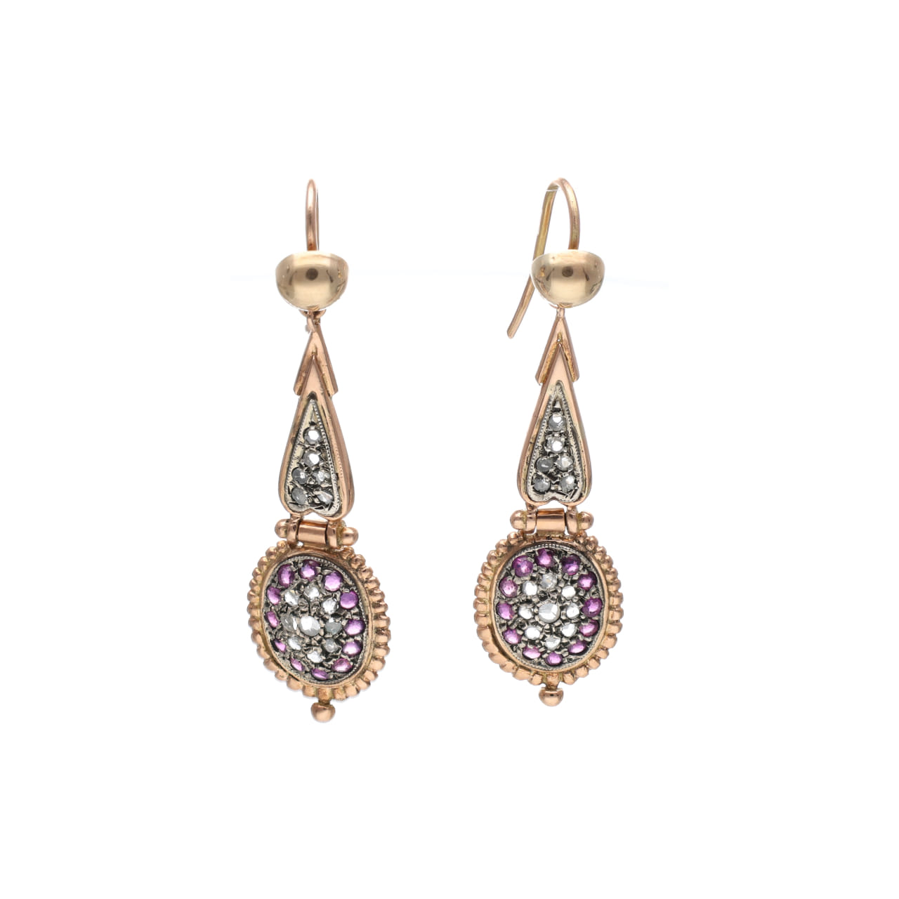Revival Earrings in Gold and Silver with Rubies and Diamonds