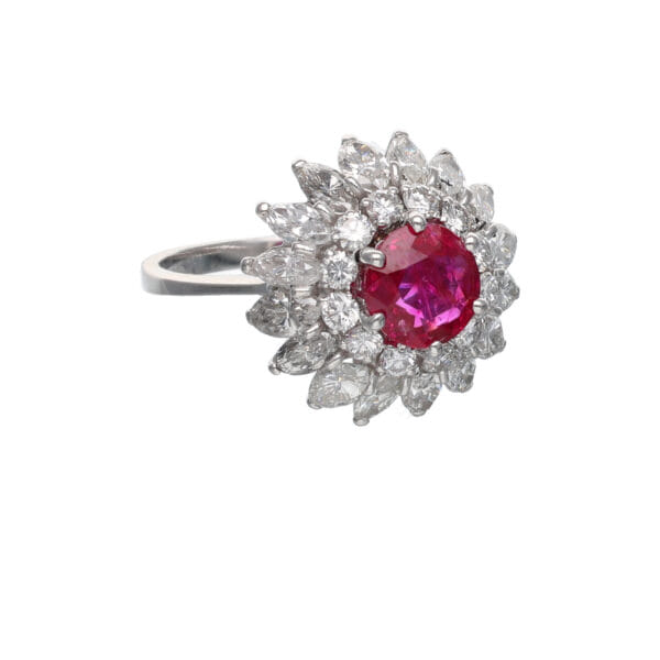 Double Daisy Ring with Burmese Ruby and Diamonds