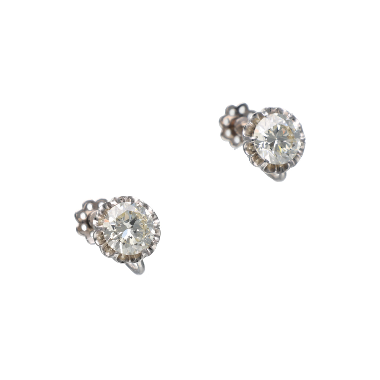 1950s White Gold Earrings with Antique Diamonds - Image 2