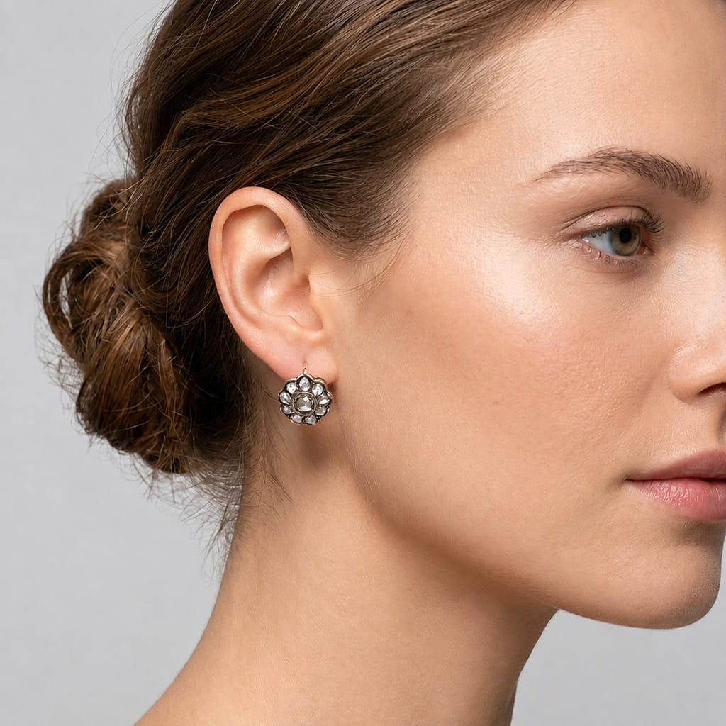Victorian 19th-Century Earrings with Rose-Cut Diamonds - Image 4