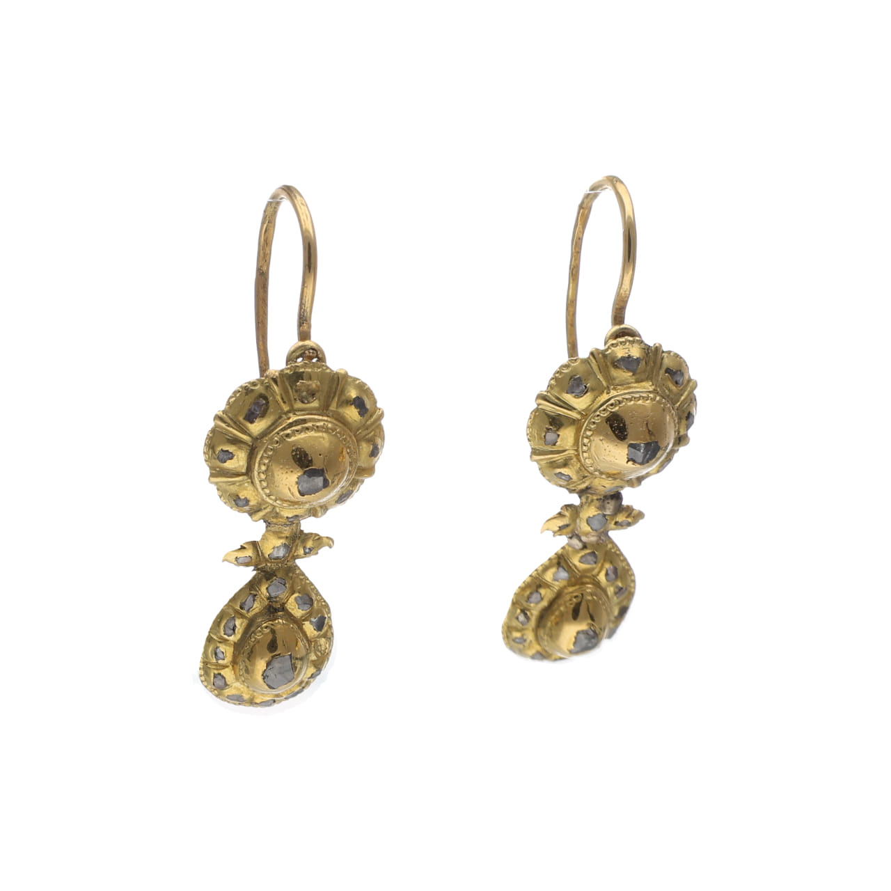 19th-Century Gold and Rose-Cut Diamond Earrings - Image 2